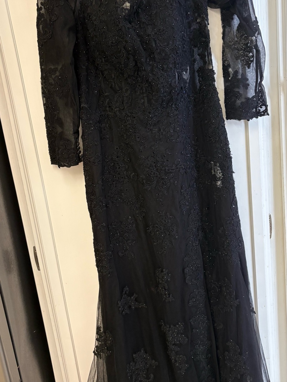 Black Beaded Long Sleeve Evening Dress